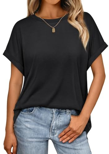 Cuptacc Tee Shirt Femme Col Rond Ample T Shirt À Manches Courtes Haut Femme Basiques
