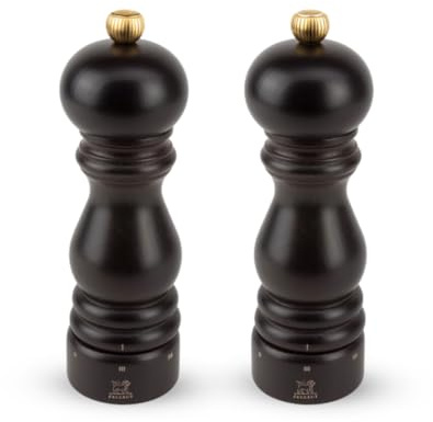 PEUGEOT - Paris u'Select 18 cm Pepper and Salt Mill Set - 6 Predefined Settings - Salt and Pepper Grinder Set - Powdered Salt Innovation, Zirlion Mechanism - PEFC-Certified Wood