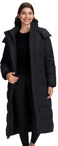 Pioneer Camp Women's Long Warm Down Jacket, Wind and Waterproof Quilted Coat, Women's Winter Jacket with Detachable Hood, Puffer Jacket with Pockets, Down Coat for Cold Winter, black, M