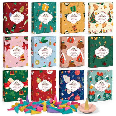 SCENTORINI Conos de Incienso Calendario de Adviento 2025, 96 Conos de Incienso con Soportes, 12 Fragancias de Invierno, Yoga, Meditación
