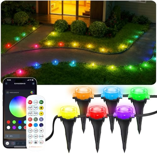 100Ft RGB Ground Lights Outdoor LED Pathway Lights, Multi Color Changing Christmas Decor Waterproof Walkway Lighting for Outside Garden Back Yard Lawn Driveway Patio Landscape Lighting, Smart Control
