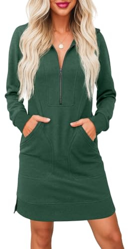 PrinStory Abito maglione da donna UK a maniche lunghe con mezza zip scollo a V abito in felpa con tasche laterali