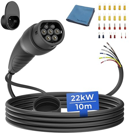 Neolenta Typ 2 Laddkabel Öppen Ände 22kW 10m, Wallbox Ersättningskabel 32A 3-Fas