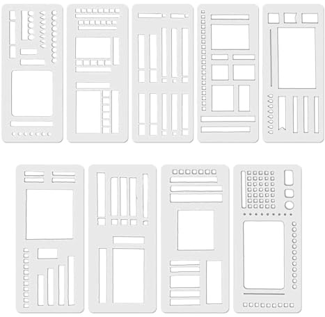 KNUIUYY 9 stencil Bullet Journal, set di stencil fatti a mano flessibile, per la progettazione di stencil Journal accessori set con quadrati linee, per pianificazioni quotidiane