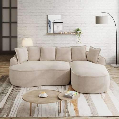 Trdlpyn Divano Angolare Curvo in Tessuto Chenille con Chaise Longue, Divano Modulare a L Senza Struttura, divano Nuvola 3 Posti con Cuscini per Soggiorni, Marrone chiaro(Nessun Montaggio)