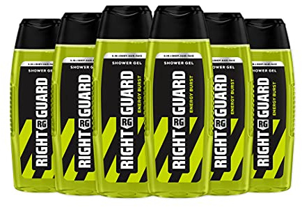 Right Guard - Gel doccia 3 in 1 da uomo, Energy Burst per corpo, viso e capelli, confezione multipla da 6 x 250 ml