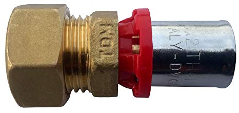 TDM Pressfitting Quetschübergang – DVGW-zertifiziert, 16 mm x 15 mm, für Aluverbundrohr auf Kupferrohr, Rohr, geeignet für 2,0 mm Mehrschichtverbundrohr, 1633-1615