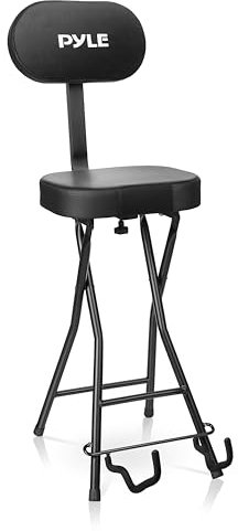 Pyle Klappbarer Hocker Höhenverstellbar, Sitzhocker, Gitarrenstuhl – Gitarrenhocker & Schlagzeughocker, Hocker mit Lehne als Zubehör Gitarre oder Musik Studio Zubehör, für Gitarristen