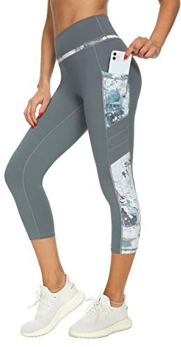 Flatik Pantalon 3/4 pour femme, pantalon de sport taille haute avec poche, pantalon de fitness, opaque, leggings capri de gym, 027 Capri, XS