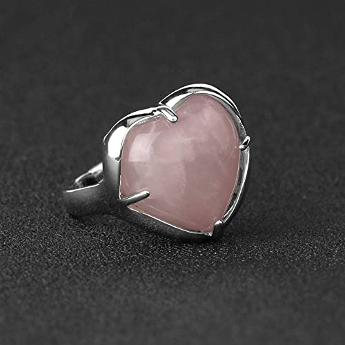 YANQSHM Ring Verstellbar,Vintage Verstellbare Ringe Rosenquarz Stein Natürliche Offene Kristallringe Mode Herz Stapelbar Reiki Balance Fingerringe Schmuck Hochzeitsgeschenk Für Damen Männer