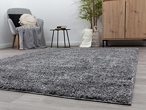 Steffensmeier Hochflor Teppich Vaasa | Shaggy Langflor Teppich | Wohnzimmer, Schlafzimmer, Grau, Größe: 140x200 cm