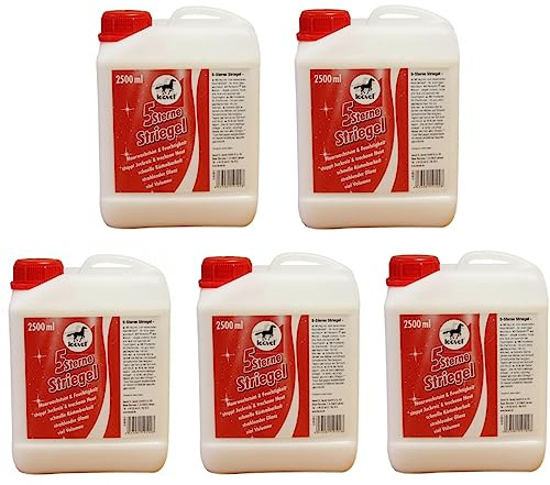 RL24 leovet - 5-Sterne Striegel | Mähnenspray für Pferde | Schweifspray für Glanz & leichte Kämmbarkeit | stoppt Juckreiz & trockene Haut | Schutz vor Schmutz | 5 x 2500 ml Kanister (5er Set)