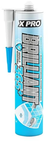 XPRO Brilliant 365+ Anti- Mould Bathroom Silicone Sealant (300ml, White) - Premium Sanitary Grade Silicone for Bathrooms, Showers & Kitchen
