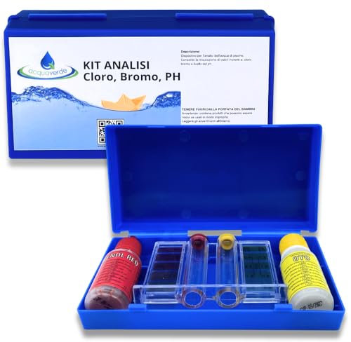 acquaverde | Kit di Analisi per Acqua di Piscina, Test del pH, Cloro e Bromo - Set completo di Provette, Scala Colorimetrica e Reagenti in Pratico Cofanetto