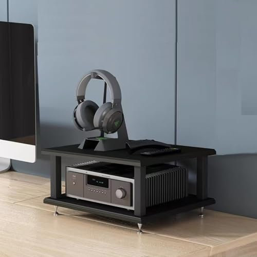 QSPNVFB Kleines Audio Komponenten-Rack Desktop HiFi Regal AV-Medienständer Lagerregal, Offene Ablageregal Amplifier Audio-Tower Für Wohnzimmer Büro(Black,2-Tier)