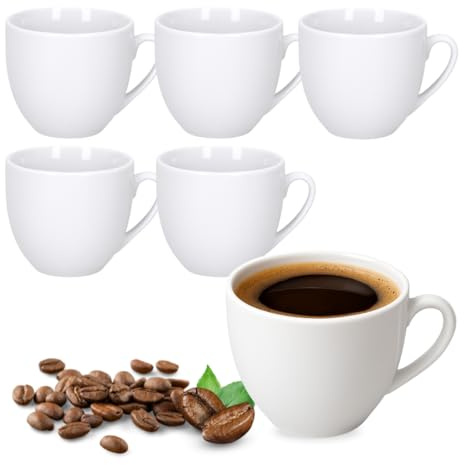 Generico Set 6 Tazzine da Caffè da 90 ml in Ceramica Bianca – Design Elegante, Ideali per Espresso, Moka, Bar e Casa, Resistenti – Lavabili in Lavastoviglie