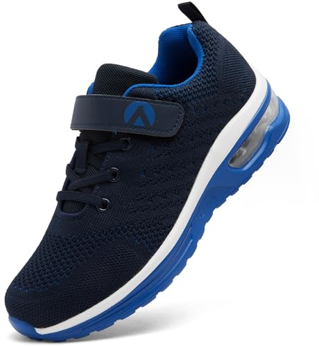 Dhinash Zapatillas Casual para Niño Zapatillas Deportivas Tenis Sin Cordones Calzados para Correr en Asfalto Zapatos de Escuela Exterior Interior Zapatos de Running Negro Azul Talla 37