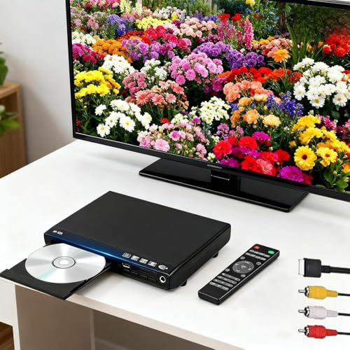 Mini DVD Player for TV HDMI, Portable 1080P HD DVD CD/Disc Player with HDMI/AV Output, USB Input Supports MP3/MP4/AVI Formats, Remote Control & Cables Included