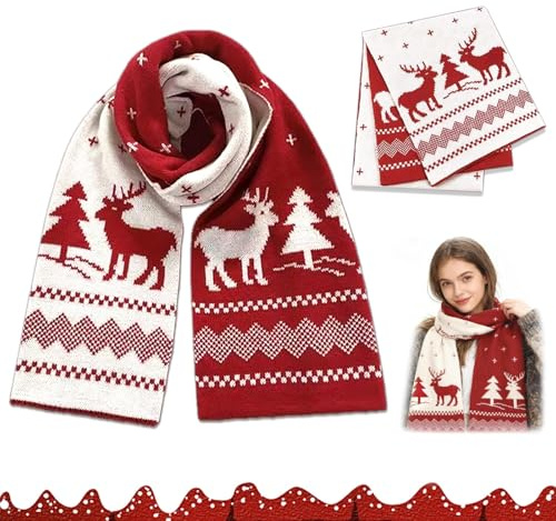 KASESSS Regalos Navidad Bufanda Mujer, Renos Árbol Punto De Doble Cara Para Foulard Mujer, Festivo Cálido Chal Bufanda Navidad Invierno Para Ella Mamá, Chicas, Abuela Regalo Secreto, Larga Bufandas