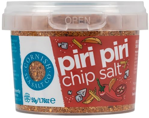 Cornish Sea Salt Piri Piri Chip Salt 1x50g Tub, Smoky Paprika Herb & Spice Seasoning for Chips, Fries, Wedges, Air Fryer & Oven