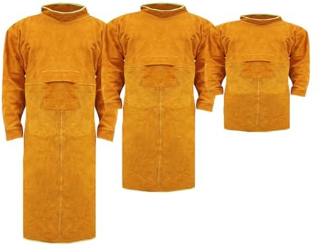 Cowhide Work Clothes Apron Welding Protective Clothing Heat Fire Resistant Welders with Sleeves(120CM)