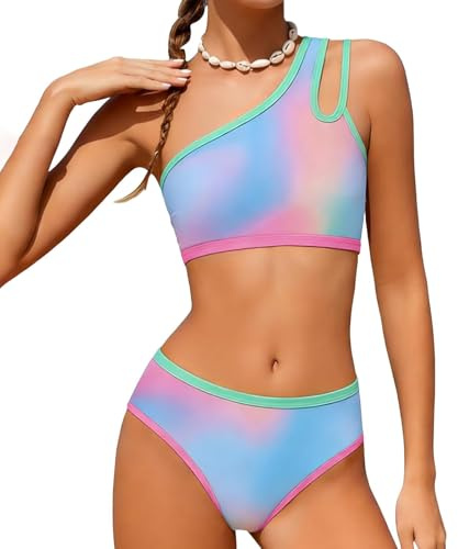 Maillot De Bain Ado Fille 2 Piece Shorty Bikini Ensemble Bikini Hauts Maillots et Tanga Bas Mignon Adolescente Enfant Fille Ete Beachwear Plage Natation Piscine pour 7-16 Ans