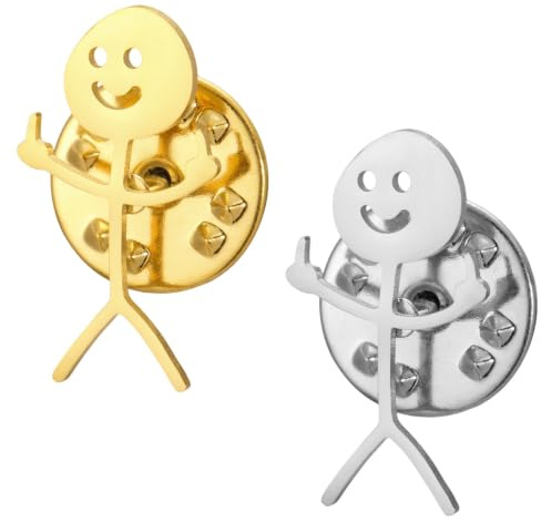 YZIRVNZ 2 Pcs Pins Stickman en Acier Inoxydable, pin's personnalisable, Broche Doigt d'Honneur Drôle et Tendance, Épinglette Argent et Or pour Sac à Dos Vêtements Veste, Accessoire Bijoux Fantaisie
