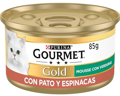 GOURMET Gold Mousse, Comida Húmeda para Gato Adulto, Mousse de Pato con Espinacas, Pack de 24 Latas de 85 g