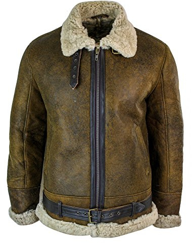Infinity Mens Vintage Antique Sherling Sheepskin Cream Fur Air Force Pilot RAF Jacket