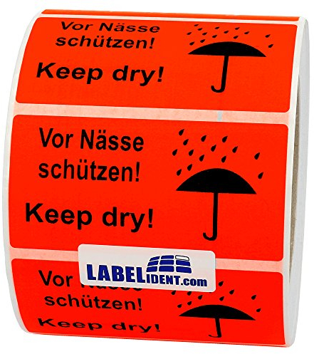 Warnetiketten 100 x 50 mm - Paket Aufkleber Vor Nässe schützen! Keep dry! - 1.000 Versandaufkleber auf 1 Rolle(n), Papier selbstklebend