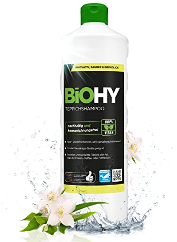 BiOHY Teppichshampoo (1l Flasche) | Teppichreiniger Konzentrat | ideal gegen hartnäckige Flecken | materialschonend & tierfreundlich | effektives Bio Mittel | kraftvoller Teppich Schaum
