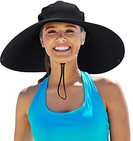 Leotruny Women Super Wide Brim Sun Hat UPF50+ Waterproof Bucket Hat for Fishing, Hiking, Camping (C04-black)