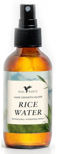 Rice Water For Hair Growth by Baja Basics, Thickness, Strength, Shine - Leave-in Conditioner for Scalp, Dry Split End Moisturizer - Fermented Rice Water Spray for Curly, Straight, Thick, Thin Hair 4oz
