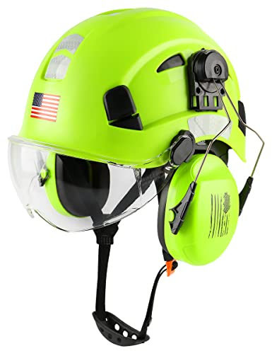 Safety Helmet Hard Hat with Visor and Ear Protection Adjustable Lightweight Vented ABS Work Helmet for Men and Women 6-Point Suspension ANSI Z89.1 Approved Ideal for Industrial & Construction