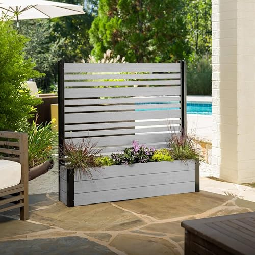 Enclo Sekretessskärmar EC18007 1,2 m H x 1,2 m B x 0,3 m L Florens WoodTek vinyl utomhus fristående integritet staket skärm panel och planteringslåda kit (1 skärm), askfärg