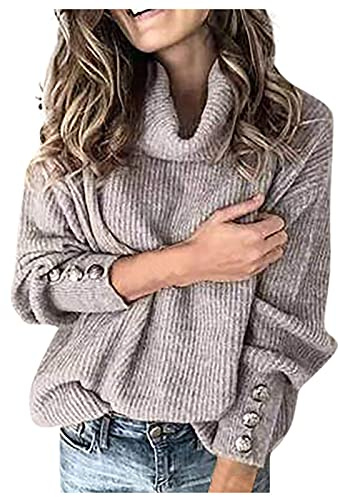 Pull Femme Col Roulé Hiver Chic Pulls, Gilets Et Sweats Femme Oversize Polaire Chaud Chic Et Elegant Marque Manches Longues Tricoté Pull Femme Col V Pas Cher Noel Hauts Vêtements Gris XL