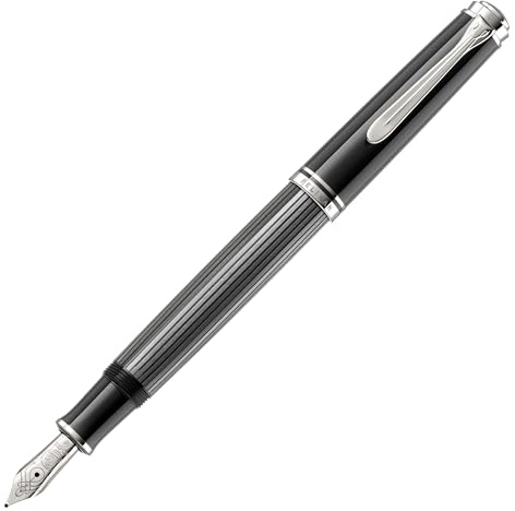 Pelikan Füllhalter Souverän 605 Stresemann, Schwarz-Anthrazit, Feder B (breit), hochwertiger Kolbenfüller im Geschenk-Etui, 813631