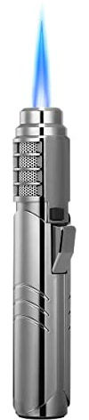 1800℃ Jet Torch Lighter,Butane Refillable Windproof Adjustable Flame Intensity with Flame Lock for Hiking Cooking Camping Outdoors (Silvery)