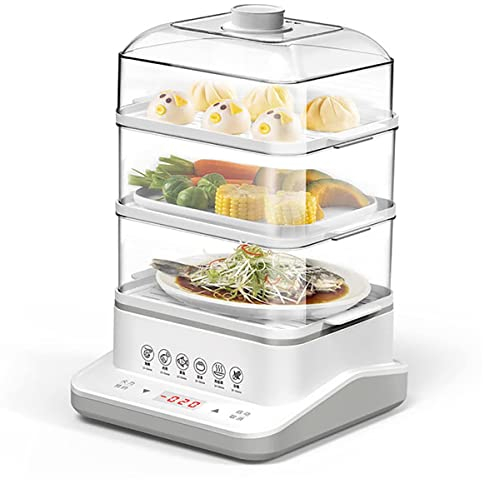 Vaporiera elettrica multifunzionale a 3 livelli 18L / 24L Vaporiera impilabile elettrica con griglia a vapore in acciaio inossidabile 6 modalità di cottura preimpostate Vapori