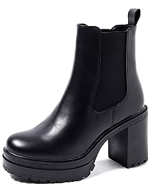 QUEEN HELENA Stivaletti Chelsea con Tacco con Plateau Donna X29-104 (Nero, 40)