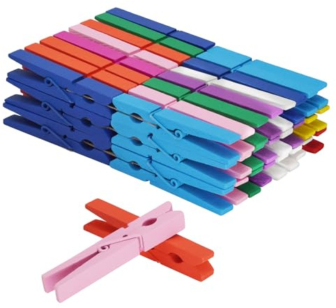 KTOJOY Colored Wooden Clothes Pins, Rainbow Colors 50 Pack, 2.9 Inch, 5 PCS Per Color, Large Natural Birchwood Rust, Moisture Resistant Clothes Pegs, Colorful Heavy Duty Wooden Clothespins,Clothes Pin
