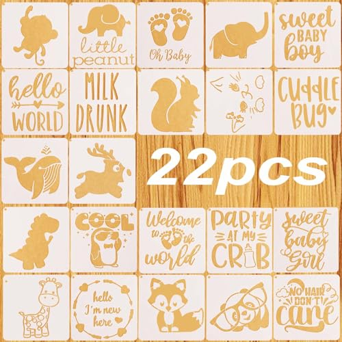22 Stück Schablonen Baby,Baby Thema Malvorlagen Wiederverwendbare Baby Shower Schablonen zum Malen Schablonen für Stoffmalerei Babyparty für Baby-Onesies Lätzchen Body Tasche Hemd Schuhe
