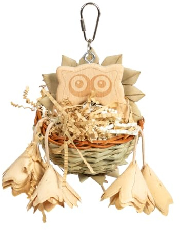 HappyBird | Leafy Basket - Vogelspielzeug aus natürlichem Material für kleine Papageien und Sittiche - Knabber Korb | ca. 18 x 18 x 18 cm