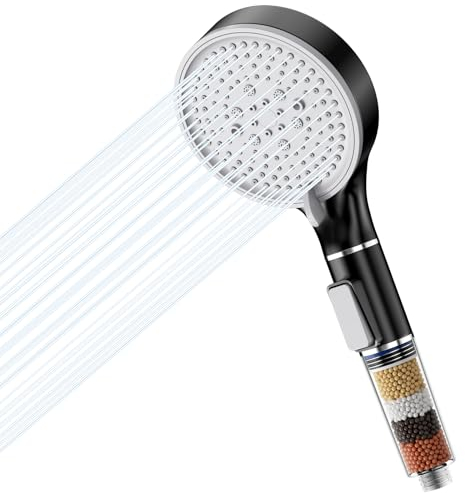 WinGluge Alcachofa de Ducha, Cabezal de Ducha con 5 Patrones de Rociado, Alcachofa Ducha Antical de Alta Presion, Cabezal Ducha Universal Desmontable, Fácil de Limpiar e Instalar, Negro