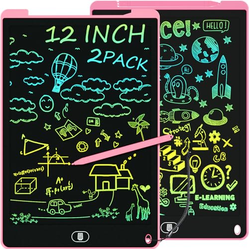 Electight LCD Writing Doodle Boards for Kids Toys, 2PCS 12 Inch, Pink | Colorful Writing Board for Kids 3 4 5 6 7 8 9 Year Old, Toddler Preschool Educational Toys, Gifts for Birthday, Christmas