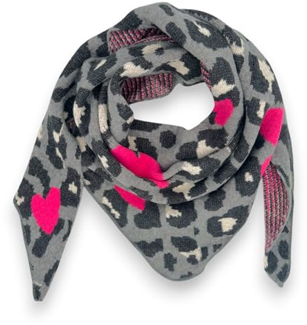 Ziona Damenschal Winter Dreiecksschal weich XXL Winterschal 180 x 70 cm Leo Herz Print (Dunkelgrau)