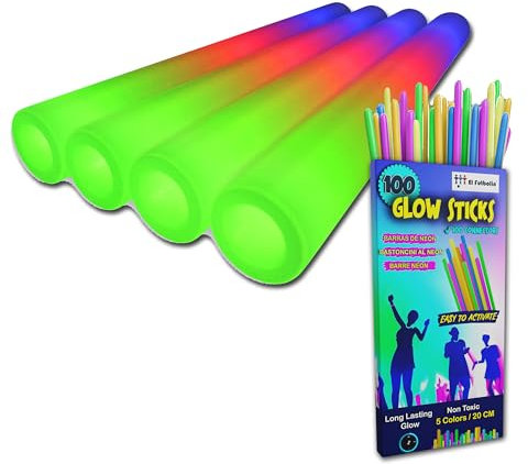 EL FUTBOLIN Palos Luminosos para Fiestas | 30 Piezas | 48cm | Palos LED Multicolor | Palos Luminosos LED | Palos de Luz para Boda | Barras Luminosas para Fiestas y Eventos (30 UDS + 100 NEONES)