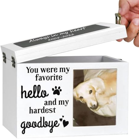 Caja de cremación para mascotas, caja de cenizas para perros, marco de fotos de madera para cenizas de perros, recuerdos, urnas para mascotas - Gran urna conmemorativa para cenizas de mascotas, caja