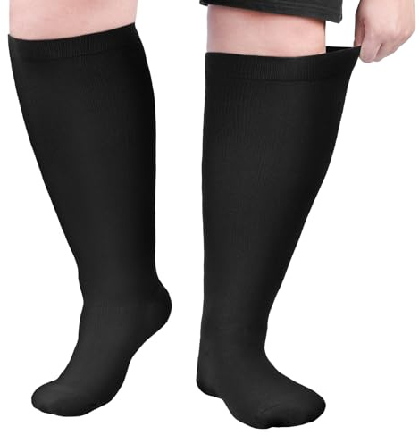 AOOWU Plus Size Compression Socks for Men and Women, 1 Pair Wide Calf Graduated Compression Stockings, Extra Large Knee High Stockings for Support Travel Running Pregnancy Edema Nurses, 20-30 mmHg