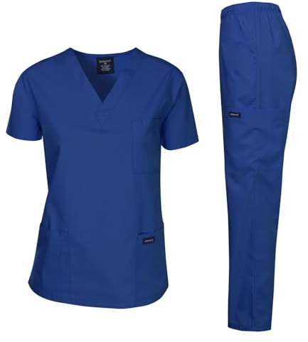 Dagacci Scrubs Medical Uniform Women and Man Scrubs Set Medical Scrubs Top and Pants, Galaxy Blue, Medium